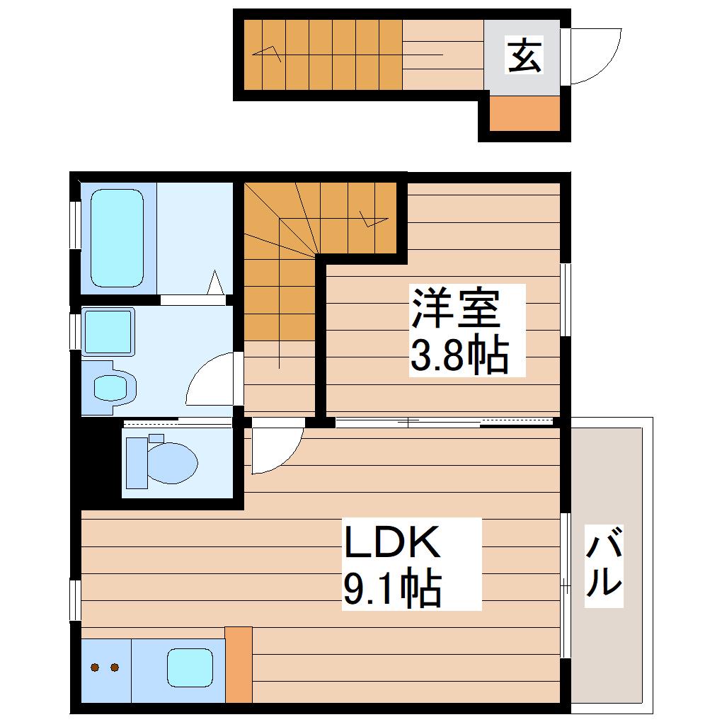 八軒ヴィラ(1LDK/2階)の間取り写真