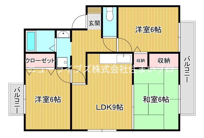 ディアコート堀溝(3LDK/1階)の間取り写真