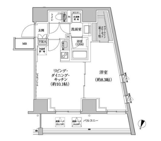 パークハビオ渋谷本町レジデンス(1LDK/3階)の間取り写真