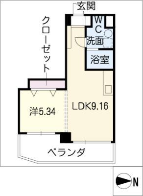クオリア茜部(1DK/4階)の間取り写真