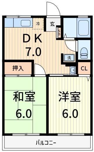 シティーハイムヒロ大川I(2DK/1階)の間取り写真