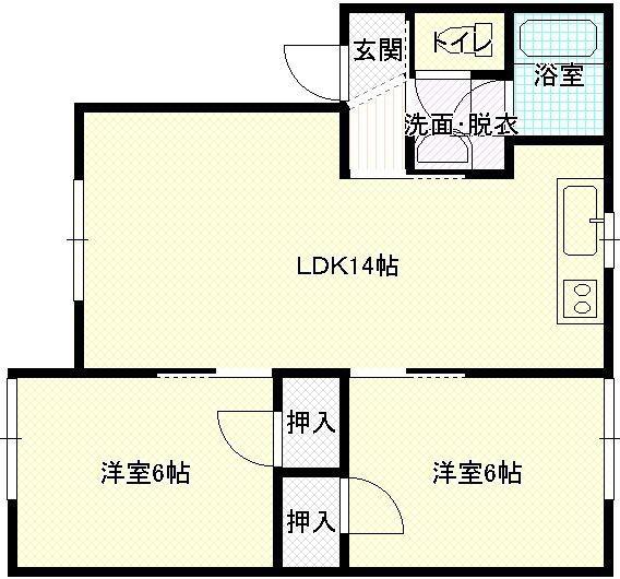 コーポ梶屋(2LDK/1階)の間取り写真