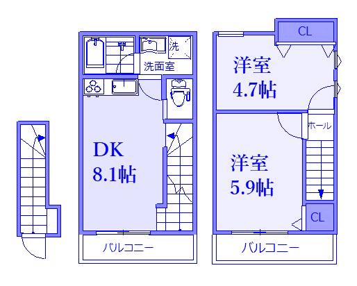 DREAM横濱蒔田V(2DK/2階)の間取り写真