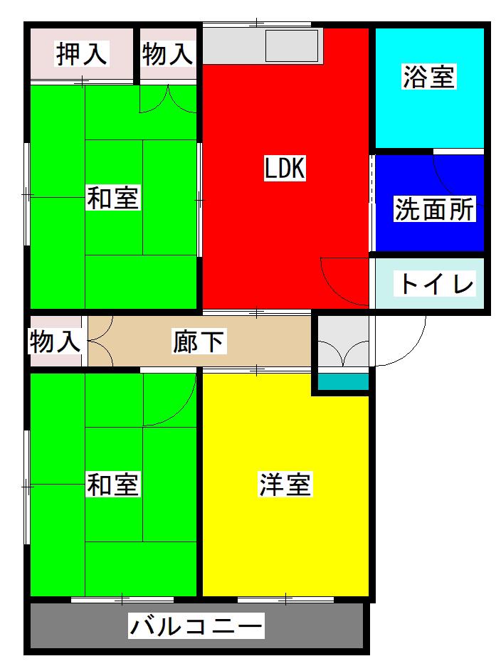 ハイツふかだ(3LDK/2階)の間取り写真