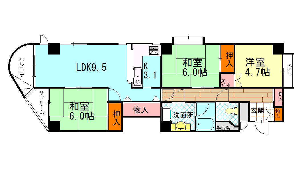 ロワイヤルユゥ・アルデーニ(3LDK/6階)の間取り写真