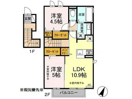 CIEL BLEU シエルブルー千曲(2LDK/2階)の間取り写真