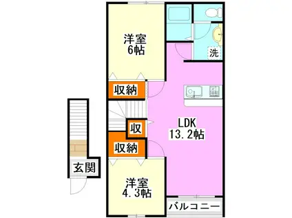 MIKI HOUSEIII A棟(2LDK/2階)の間取り写真
