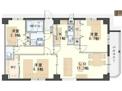 ベルフラン船岡(3LDK/2階)の間取り写真