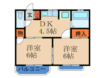 ミヤコハイツA・D棟(2DK/2階)の間取り写真