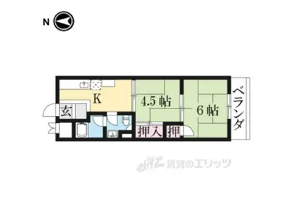 ハイツ東生駒(2K/2階)の間取り写真