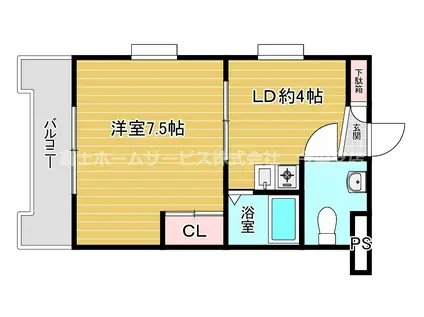 カサ・エルドラード弐番館(1DK/4階)の間取り写真