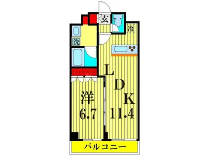 プレール・ドゥーク錦糸公園ノース(1LDK/2階)の間取り写真