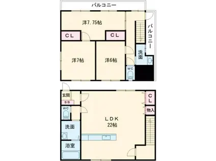 上津町アパート(3LDK/1階)の間取り写真