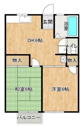 シティハイム南アサダB(2DK/2階)の間取り写真