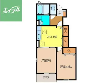 ピアボヌールII(2DK/1階)の間取り写真