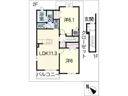 ジェルメ86V(2LDK/2階)の間取り写真