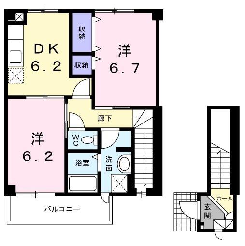ニューシティ藤澤C棟(2DK/2階)の間取り写真