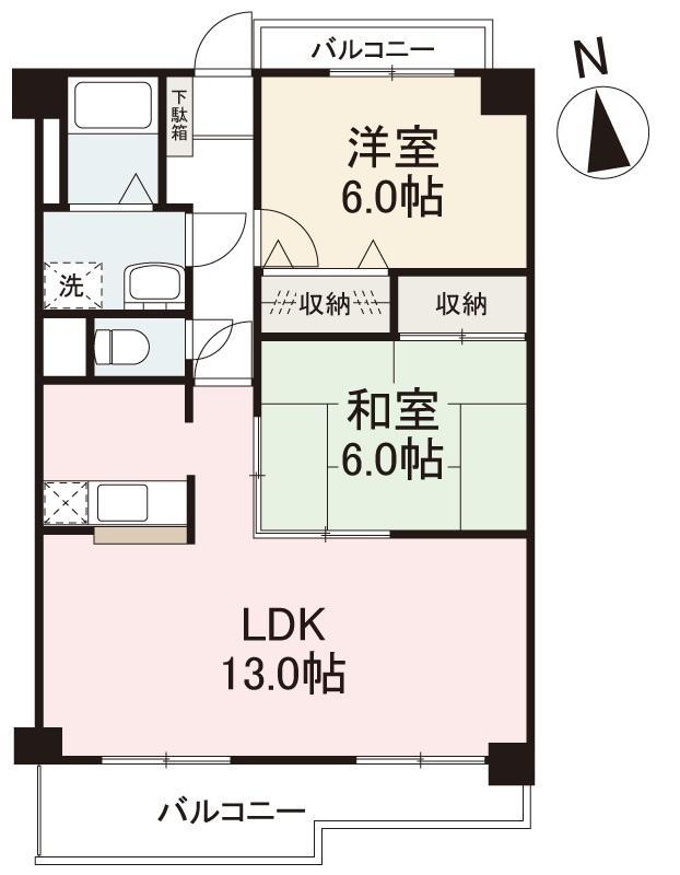 セルリアン今里(2LDK/2階)の間取り写真