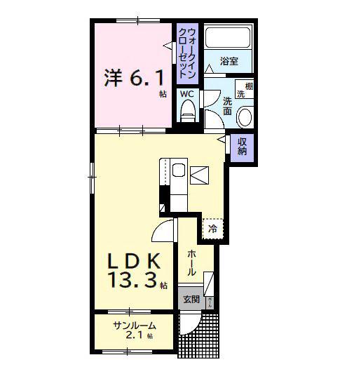ベルメランジェB(1LDK/1階)の間取り写真