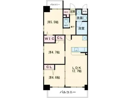 コンダクトレジデンスHIBIKINO(3LDK/7階)の間取り写真