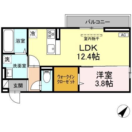ディアライズ久米中央(1LDK/3階)の間取り写真