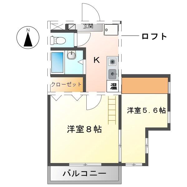 ハーベスト常入(1SK/2階)の間取り写真