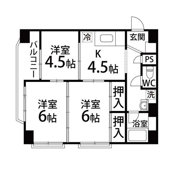 裳榮ハイツ(3K/4階)の間取り写真