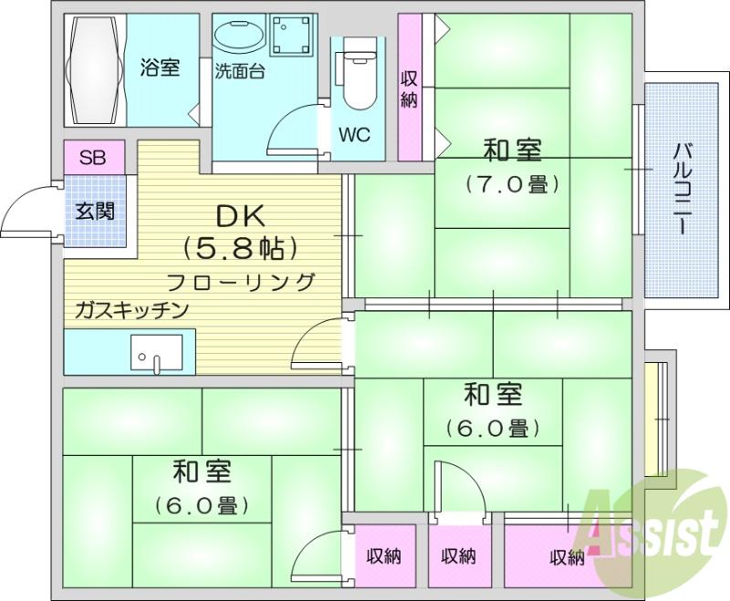 コーポ菅野Ⅱ(3DK/2階)の間取り写真