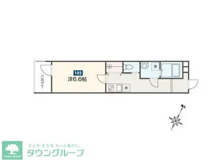 MELDIA福生III(1K/1階)の間取り写真