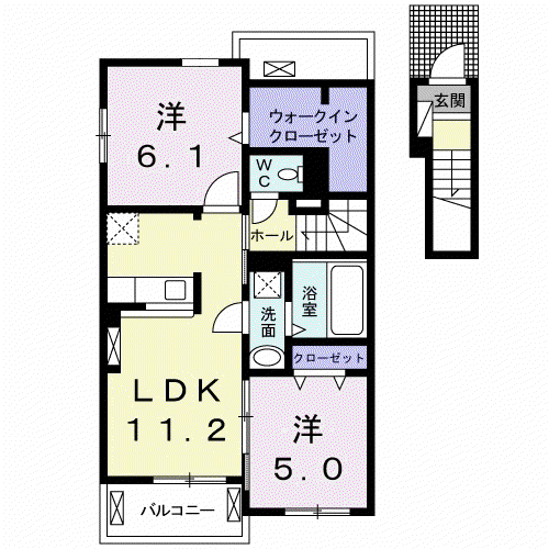 カーサ八万II(2LDK/2階)の間取り写真