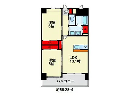 ピースグレース(2LDK/6階)の間取り写真