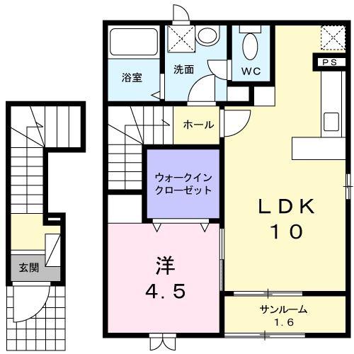 メゾン・ド・ルナ(1LDK/2階)の間取り写真