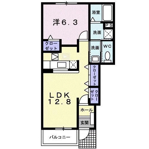 ウエストII(1LDK/1階)の間取り写真