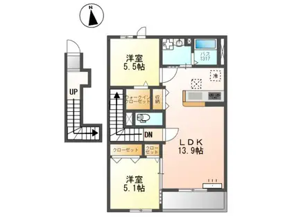高砂市中島1丁目アパート(2LDK/2階)の間取り写真