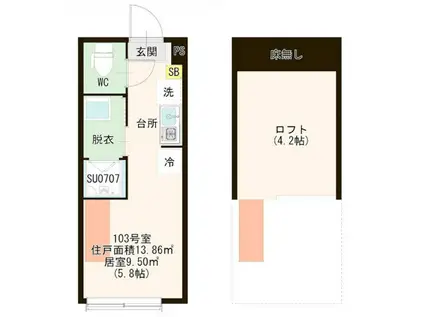 ハーモニーテラス浮間舟渡(ワンルーム/1階)の間取り写真