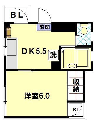 コーポ八幡(1DK/3階)の間取り写真