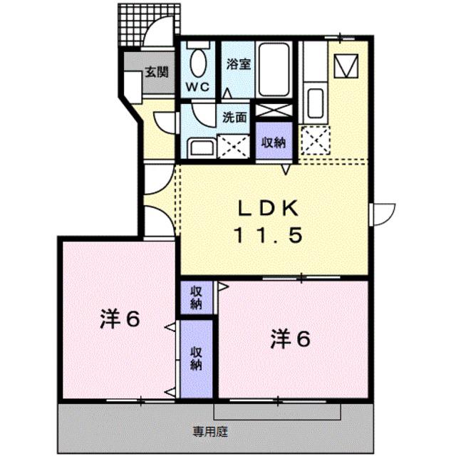 カーサエスト内原(2LDK/1階)の間取り写真