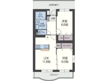 リーブラ(2LDK/4階)の間取り写真