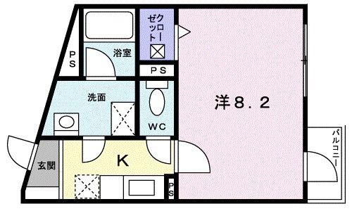 ソレイユK(1K/1階)の間取り写真