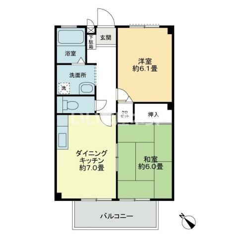 フォブール川津 D棟(2DK/2階)の間取り写真
