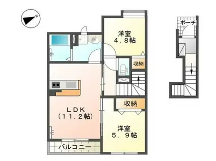 ルミナス・ハイム(2LDK/2階)の間取り写真