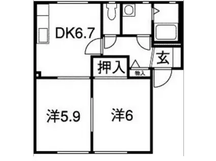 レジデンシャルD(2DK/2階)の間取り写真