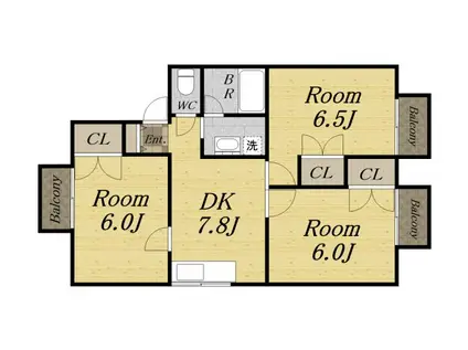 CREA三笠町(3DK/2階)の間取り写真