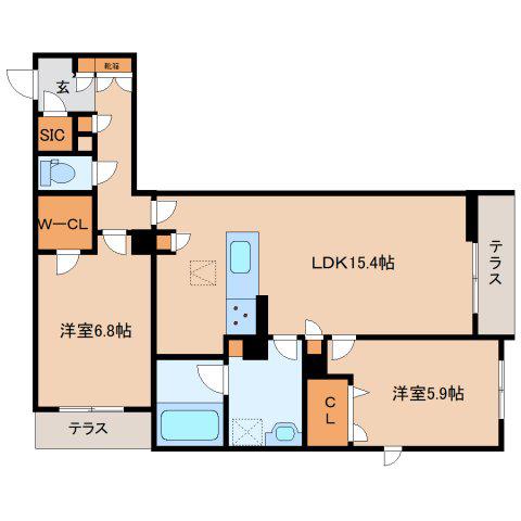 シャーメゾンフェリーチェ(2LDK/1階)の間取り写真