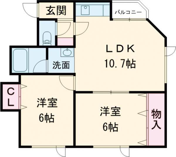 ソニック富岡(2LDK/1階)の間取り写真