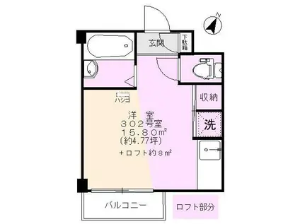 アスコット神楽坂(ワンルーム/3階)の間取り写真