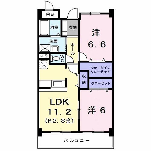 パレ・フルール(2LDK/2階)の間取り写真