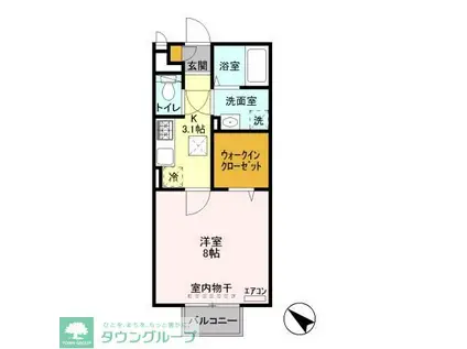 プライムコートS(1K/1階)の間取り写真