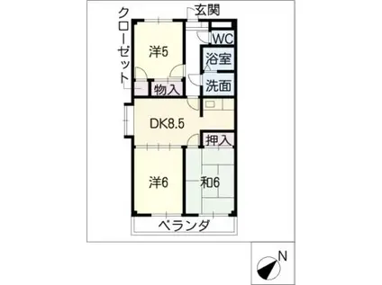 フォンテーヌヨシダ(3DK/3階)の間取り写真