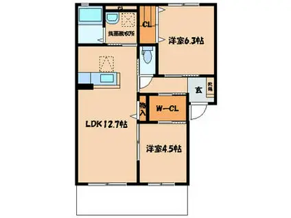 クラヴィエ赤坂A(2LDK/1階)の間取り写真